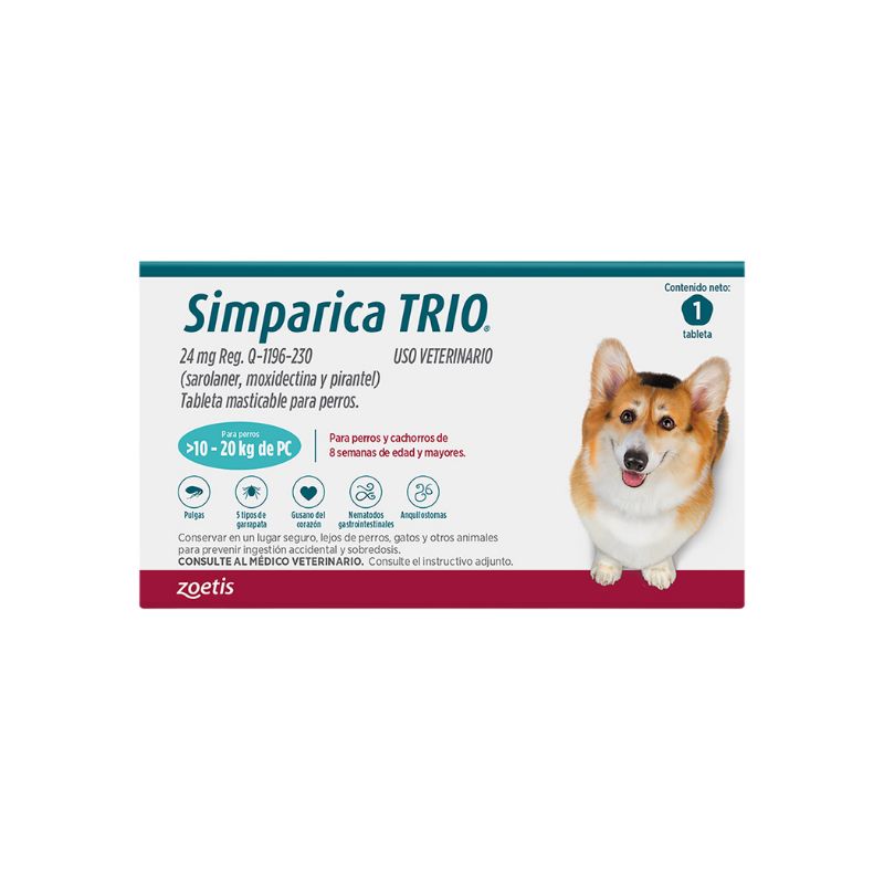 SIMPARICA TRIO 24MG AZUL 10.1-20KG CAJA 1 TAB.