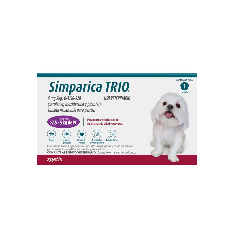 SIMPARICA TRIO 6MG MORADO 2.5-5KG CAJA 1 TAB.