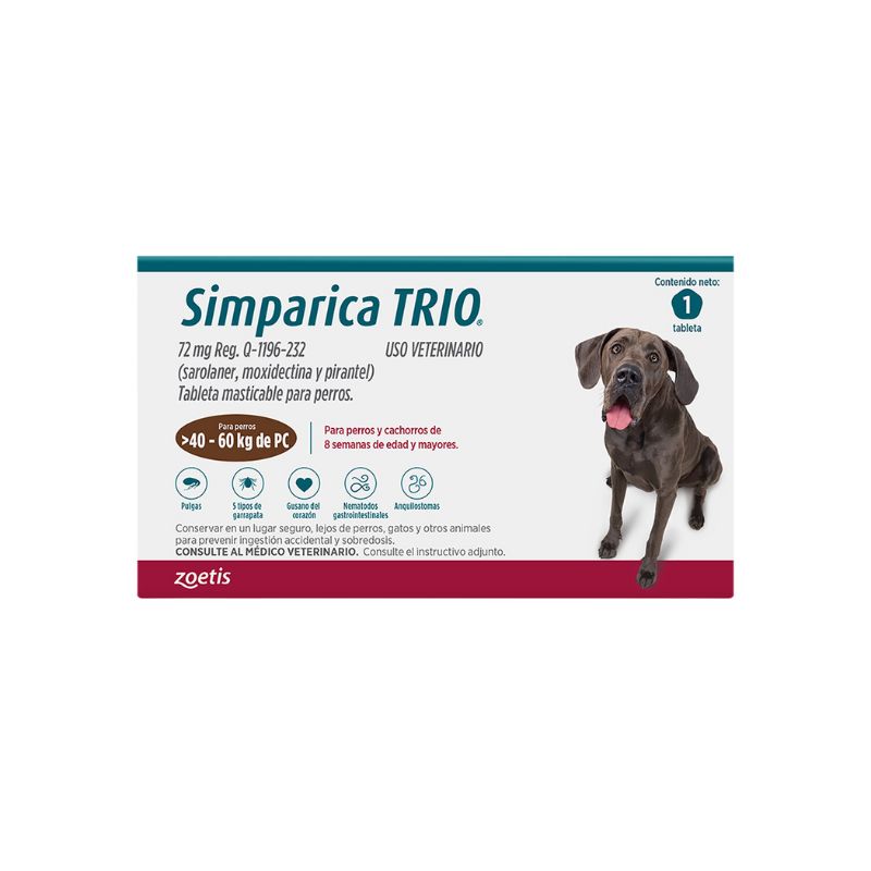 SIMPARICA TRIO 72MG CAFE 40-60KG CAJA 1 TAB.